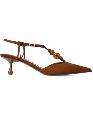 Jimmy Choo Lauri 50 Tan Mix Suede Slingbacks With Beads - Brown