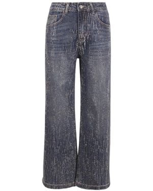 Jovonna London Rhinestone-Embellished Wide-Leg Jeans - Blue