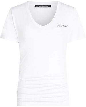 Karl Lagerfeld シャーリング Vネックtシャツ - ホワイト