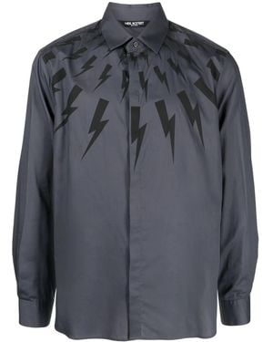 Neil Barrett Thunderbolt-Print Cotton Shirt - Grey