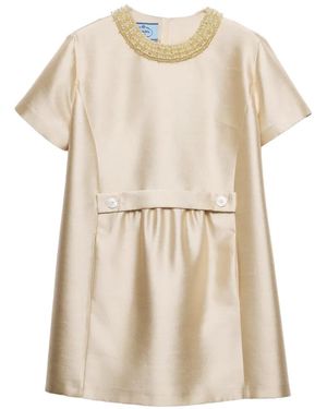 Prada Robe Shantung À Broderies - Natural