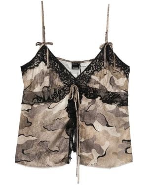 Pinko Camouflage-Print Lace-Trim Top - Natural