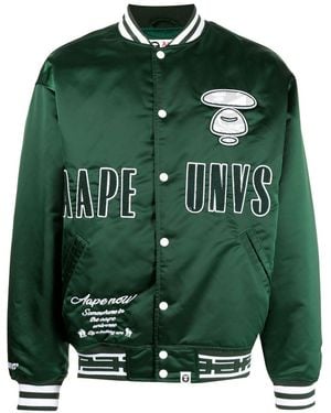 Aape By A Bathing Ape Logo-print Satin Bomber Jacket - Green