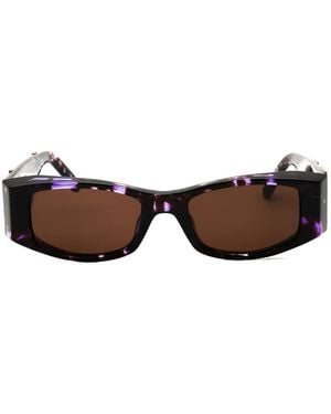 Palm Angels Logo-Plaque Rectangle-Frame Sunglasses - Brown