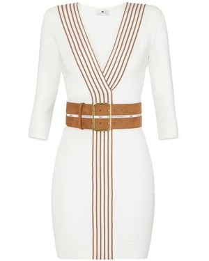 Elisabetta Franchi Fitted Stripe Belted Dress - White