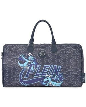 Philipp Plein Travel Bag Space Dragons Monogram - Blue