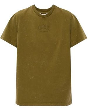 Ganni Logo-Print Washed T-Shirt - Green