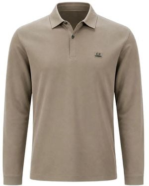 C.P. Company Logo-Patch Long-Sleeve Polo Shirt - Grey