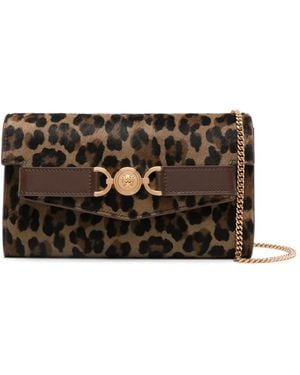 Versace Bolso de mano con estampado de leopardo - Marrón