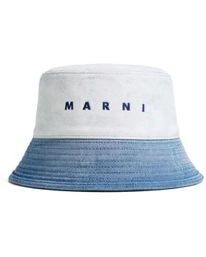 Marni Logo Denim Bucket Hat - Blue
