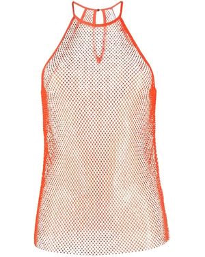 Patrizia Pepe Rhinestone Mesh Crew-Neck Top - Pink