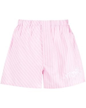 Palmier Embroidered-Logo Striped Shorts - Pink