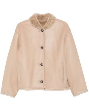 Yves Salomon Fur-Collar Buttoned Coat - Natural