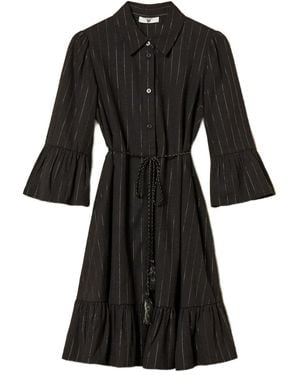 Twinset Short Lurex Pinstriped Dress - Black