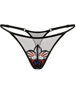 Zhilyova Embroidered Mesh Thong - Black