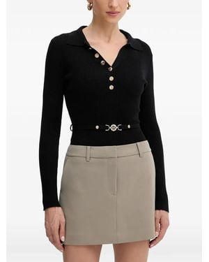 Fracomina Button Ribbed Top - Black