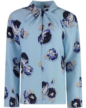 St. John Floral-Print Blouse - Blue