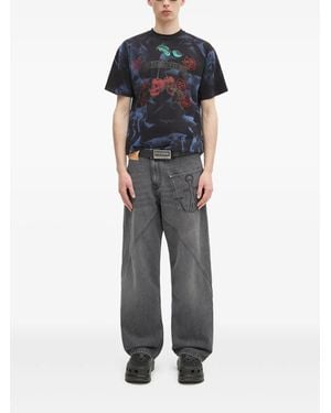 Aries Skull Rose Tie-Dye T-Shirt - Blue