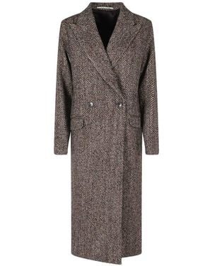 Tagliatore Linden Herringbone-Pattern Double-Breasted Coat - Brown