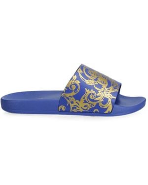 Versace Jeans Couture Baroque-Print Slides - Blue