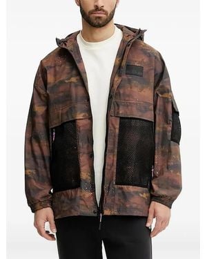 EA7 Camouflage-Print Mesh-Panel Jacket - Brown