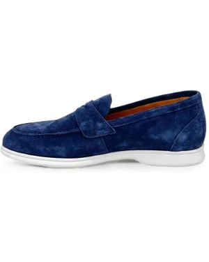 Kiton Calf Suede Penny Loafers - Blue
