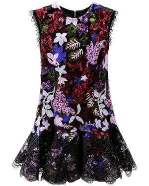 Bronx and Banco Sequin-Embellished Floral-Lace Mini Dress - Red