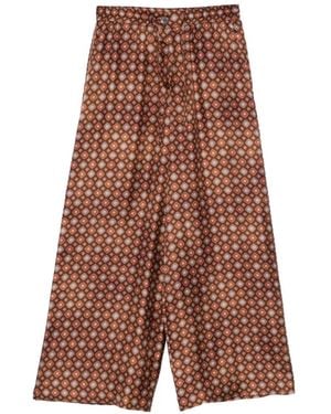 Pierre Louis Mascia Geometric-Print Silk Trousers - Brown