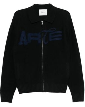 Arte' Logo-Embroidered Zip-Up Jumper - Black