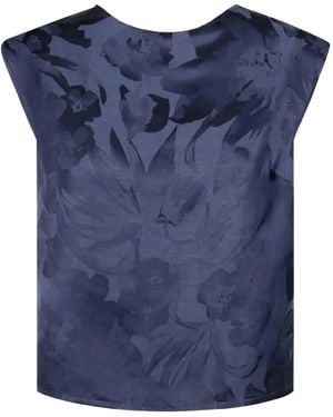 Glanshirt Oberteil mit Blumen-Print - Blau
