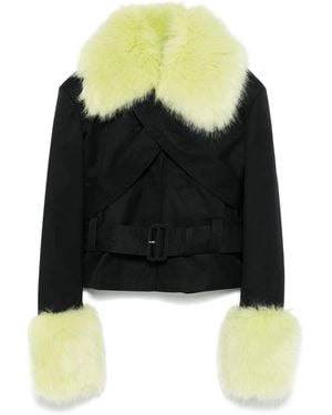 Off-White c/o Virgil Abloh Gabardine Cargo Cropped Faux-Fur Jacket - Black