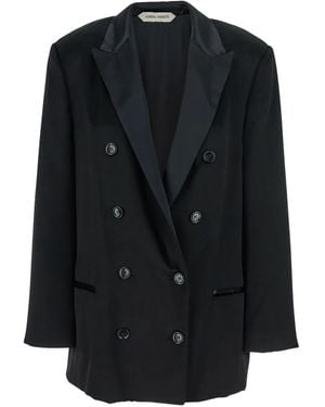 Alberta Ferretti Double-Breasted Satin-Lapel Jacket - Black