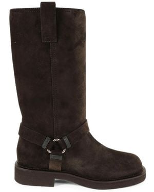 Brunello Cucinelli Harness-Detail Suede Boots - Black