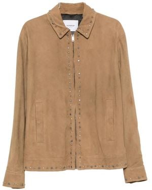 Dondup Stud-Embellished Zip-Up Suede Jacket - Natural