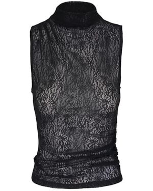 Veronica Beard Mylie Lace Turtleneck Top - Black