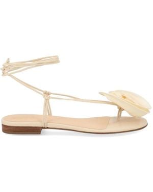 Magda Butrym Silk Flower Tie-Fastening Sandals - Natural