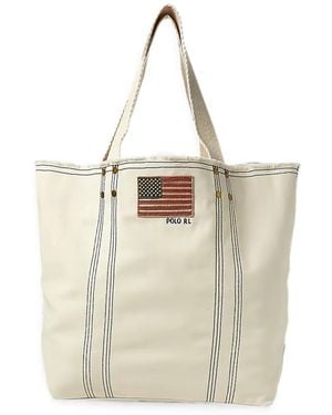 Polo Ralph Lauren Flag-Patch Canvas Shoulder Bag - Natural