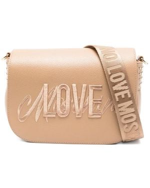 Love Moschino Logo-Embroidered Studded Crossbody Bag - Natural