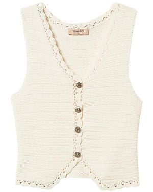 Twinset Crochet-Trim Knitted Waistcoat - White