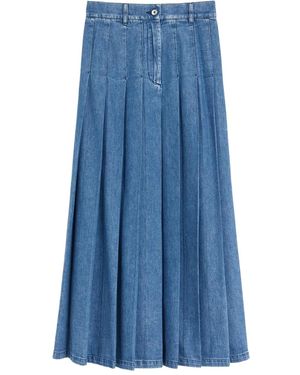 Max Mara Opunzia Pleated Denim Skirt - Blue