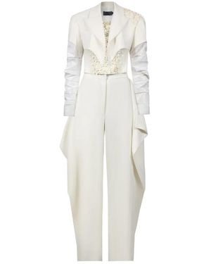 Gaby Charbachy Embellished Draped Jumpsuit - White