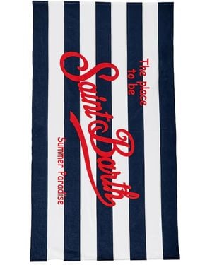 Mc2 Saint Barth Gestreiftes Strandtuch Mit Logo-Print - Blau