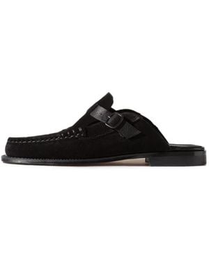 Hereu Buckle-Strap Suede Mules - Black