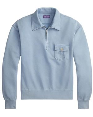 Ralph Lauren Logo-Embroidered Quarter-Zip Sweatshirt - Blue