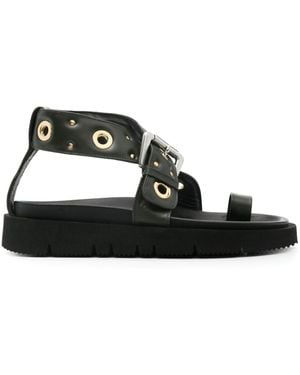 A.P.C. Eyelet-Embellished Leather Sandals - Black