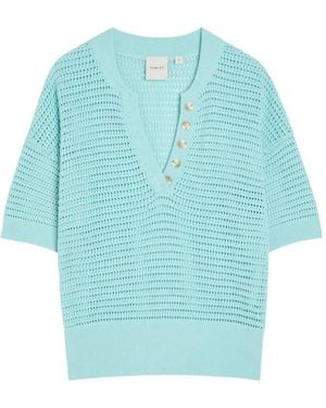 Varley Callie Open-Knit Button-Detail Polo Shirt - Blue