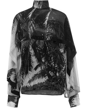 Ferragamo Ferragamo Silk Blouse With Palm Print - Black