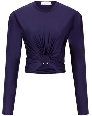 Rabanne Long-Sleeve Piercing-Detail Top - Blue
