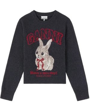 Ganni Sweat À Imprimé Graphique - Bleu