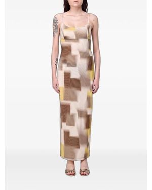 Emporio Armani Cabstract-Print Tulle Maxi Dress - Natural